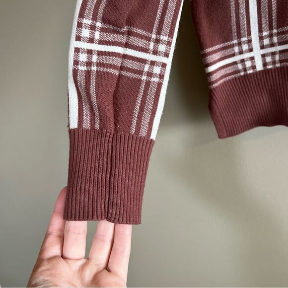 ✨ Max Studio Women’s Brown Plaid Collared Sweater Medium - Picture 6 of 11